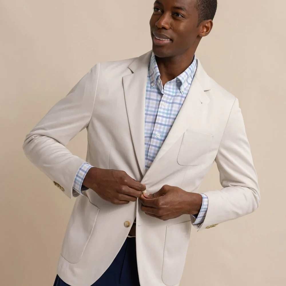 Southern Tide Charleston Mens 42L Blazer Stone Cream Textured Summer Sport Coat